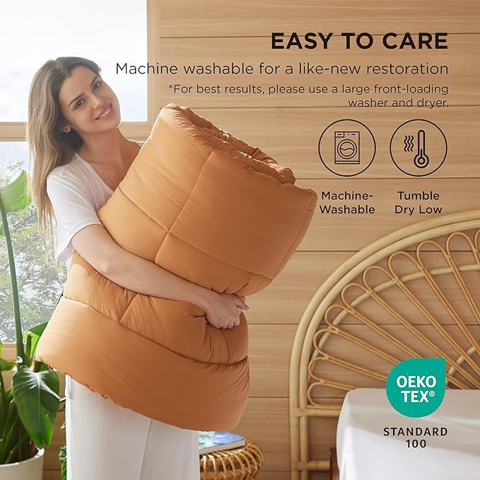 Bedsure Comforter Duvet Insert - Quilted Comforters Queen Size, All Season Duvet, GentleSoft Down Alternative Bedding, with 8 Tabs, Gifts for Women/Men, Burnt Orange, Queen 88 x 88 Inches