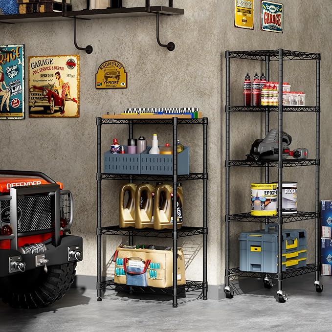 SINGAYE 4 Small Wire Shelves Kitchen Pantry Close Home Organizers and Storage Bathroom Shelf Laundry Room Organization Adjustable Book Metal Garage Shelving Unit