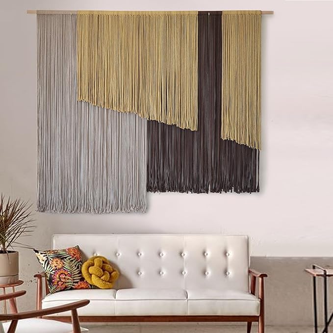Jakalin Large Macrame Wall Hanging 57" Wx43 L Dip-Dyed Fiber Wall Decor Bohemian Handmade Apartment Dorm Gallery Art Living Room Wedding Wall Art