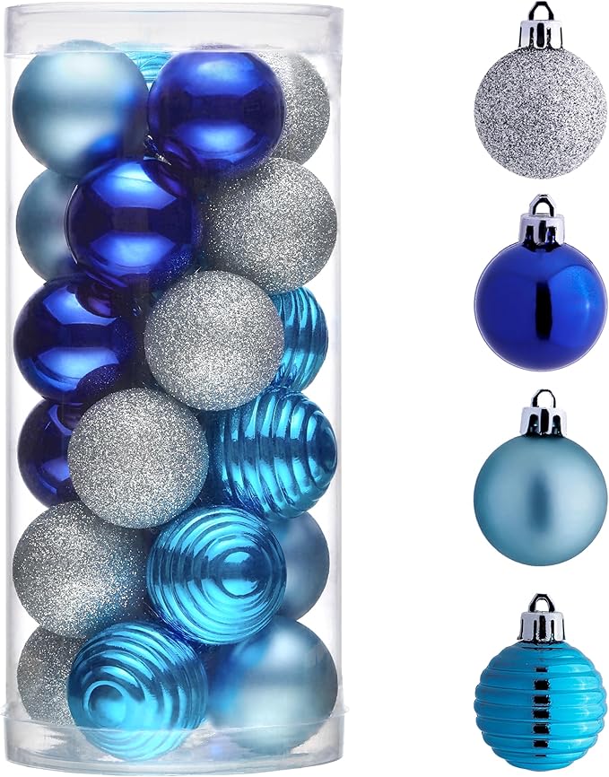 Valery Madelyn 1.57 Inches Small Christmas Tree Decorations Ornament Set for 4th of July Fall Halloween, 24ct Navy Blue and Silver Shatterproof Hanging Ball Ornaments Holiday Party Decor