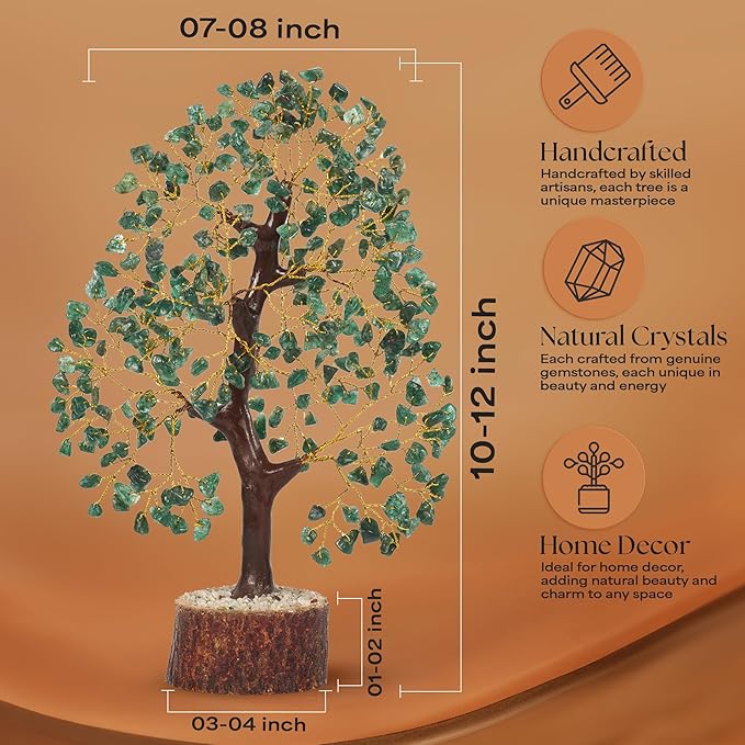 Green Aventurine Stone Money Tree | Tree of Life | Energy Healing Stones | Feng Shui Bonsai | Reiki Crystal Healing | Good Luck | Chakra Tree | Spiritual | Crystal Gifts | Office Home Decor