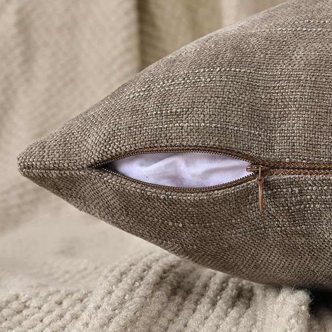 Set of 4 Soft Textured Decorative Throw Pillow Covers 24x24 Inch Cozy Farmhouse Cushion Cover Square Accent Pillow Cases for Bed Couch Sofa Living Room, Taupe Grey