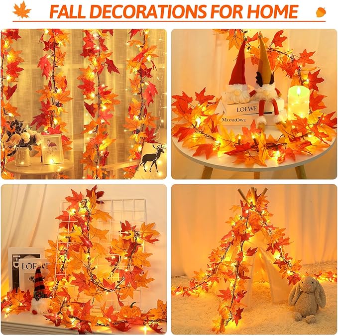 Fall Decor Fall Decorations for Home: Thanksgiving Decorations 10.8 FT Plug in Fall Garland with Lights 50 Orange Bulbs Connectable Lighted Fall Garland Thanksgiving Table Decor Indoor Outdoor