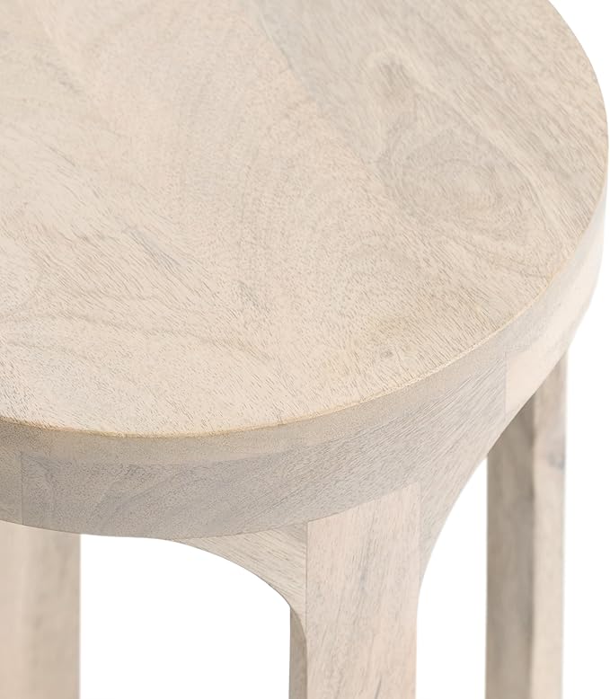 Kate and Laurel Dahl Wooden Round Drink Table; 12 x 23; Whitewash; Transitional Boho Circle Wood Accent Pedestal Table for Living Room Plant Stand or Small Bedroom Nightstand