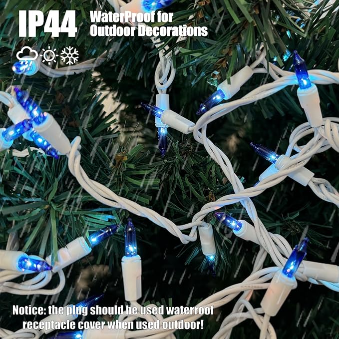 Christmas Lights 100 Count Blue Christmas Tree String Lights with White Wire for Outdoor Indoor Christmas Decorations Wedding Decorations Valentines Day Decor,UL Certified (21feet)