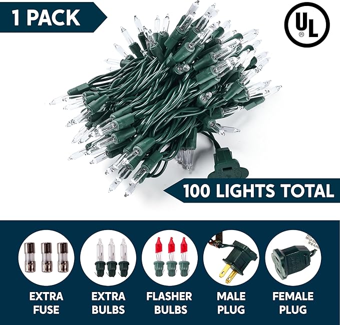 Joiedomi Clear Christmas String Lights Indoor,100 Count Mini Warm White Fairy Light,21.4 FT Lighting Decor for Patio Dorm Classroom Bedroom Holiday Wedding Party Garland Birthday Festival,Green Wire