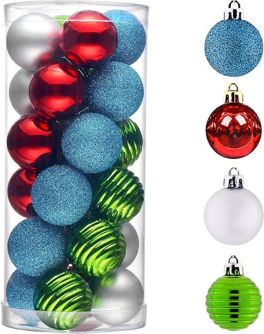 Valery Madelyn 1.57 Inches Small Christmas Tree Decorations Ornament Set for 4th of July Fall Halloween, 24ct Red Green and Blue Shatterproof Hanging Ball Ornaments Holiday Party Decor
