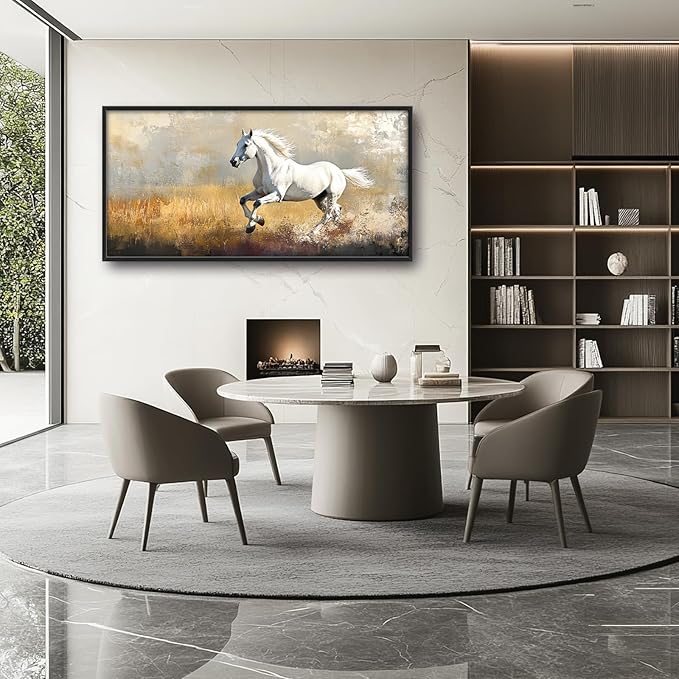 Extra Large Framed Horse Wall Art,Oversized Rustic Horse Running Wall Decor, Vintage Wild Animal Field Pictures for Living Room,Canvas Print Painting Modern Artwork Bedroom Office 60L"x30W"