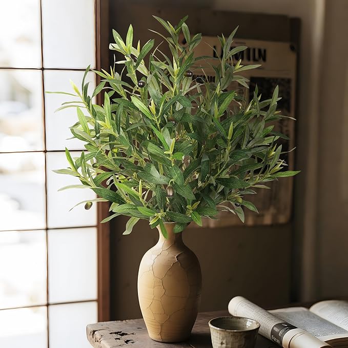 Fake Plants Olive Branch Artificial Plant Outdoor Decorations for Living Room Olive Tree Branches Greenery Stems 27.5in Can Be Used for Spring Home Decor Room Decor Office Decor(6PCS)