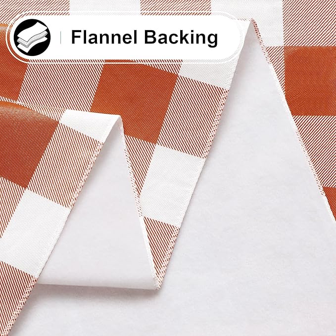 misaya Rectangle Waterproof Vinyl Table Cloth, Buffalo Flannel Backed Tablecloth, Wipeable Plastic Table Cover for Fall, Thanksgiving, (60" x 102", Rust and White)