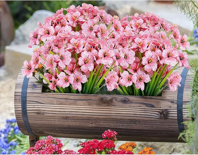 AmyHomie 20 Bundles Artificial Flowers for Outdoor Outside Spring Summer Decoration UV Resistant Faux Flowers No Fade Fake Plastic Plants Garden Porch Window Box Decorating (Pink)