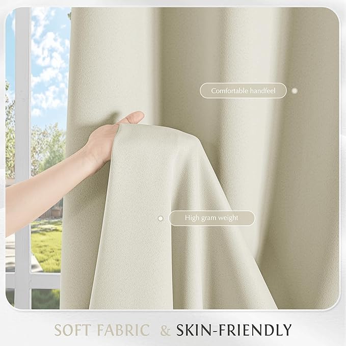 Beauoop Cream 100% Blackout Curtains 84 Inch Long 2 Panels for Bedroom Living Room Solid Room Darkening Thermal Insulated Soundproof Energy Saving Grommet Top Window Treatment Drapes,52x84 2 Set