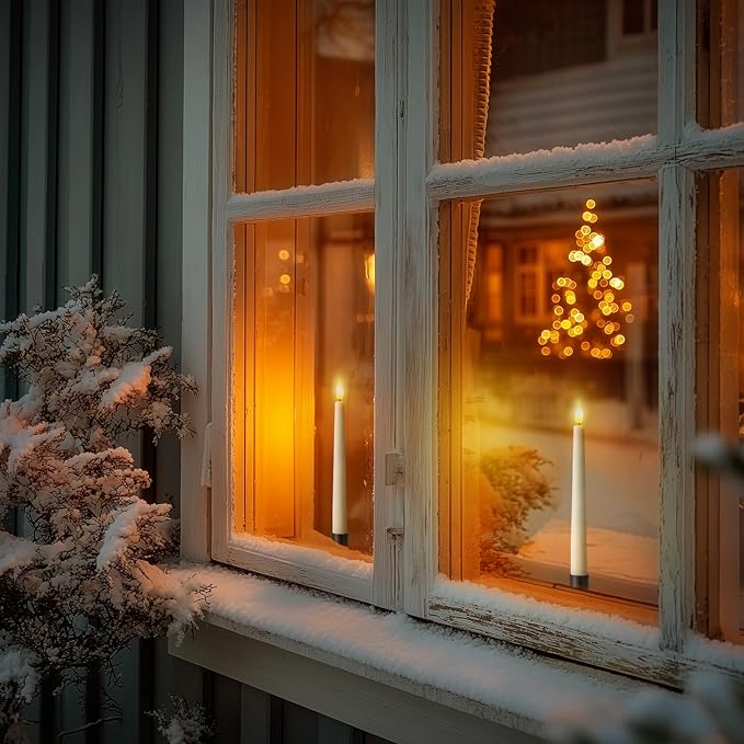 Homemory Wax Window Candles with Remote Timer Dimmer, Battery Operated Candlesticks with Holders, Christmas LED Candlesticks for Window Home Part Decor, 6 Pcs Ivory