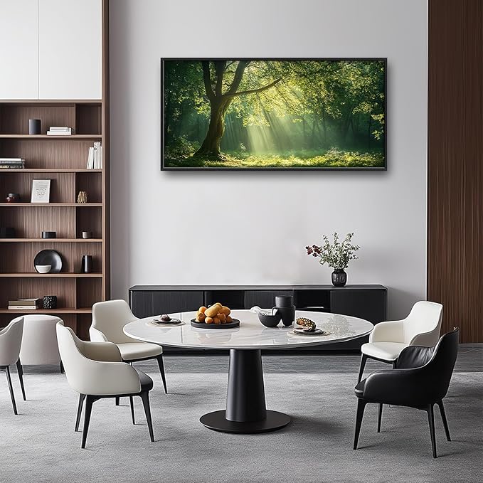 Framed Large Wall Art for Living Room, Green Forest Tree Canvas Wall Decor, Large Nature Pictures Framed Painting, Natural Landscape Artwork for Bedroom Office Home Decor 60L'' × 30W''