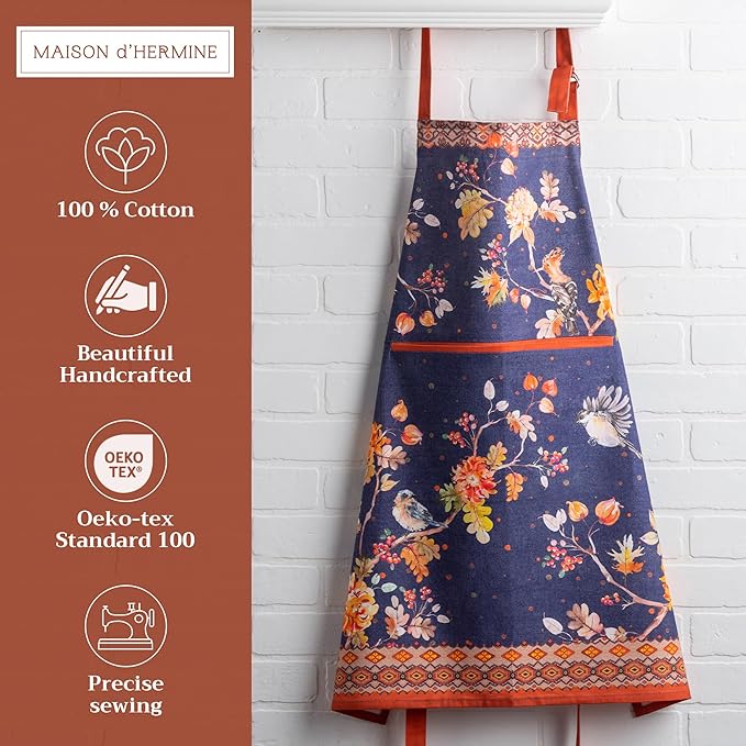 Maison d' Hermine 100% Cotton Apron for women with Pocket Kitchen Chef Apron for Men Cooking Gardening Server Waitress