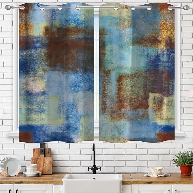 Asuexpect Abstract Curtains 2 Panels Abstract Rust Curtain Room Darkening Grommet Window Treatments Modern Decorative for Bedroom Living Room, 26x36 Inches, Blue Rust