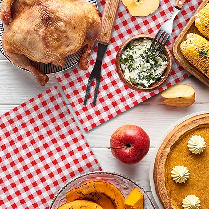 Gatherfun Disposable Red and White Gingham Paper Napkins (Pack of 50)