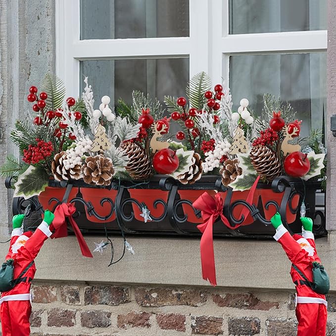 winemana Mini Christmas Tree Table Decorations, 6 Pcs Small Artificial Tree with Pine Cones & Red Berry, Holiday Tabletop Centerpiece for Home Kitchen Room Mantel Winter Party Decor