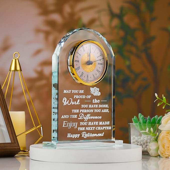Qianwei Retirement Gifts - Crystal Clock for Coworker, Boss, Teacher, Nurse Farewell & Retirement
