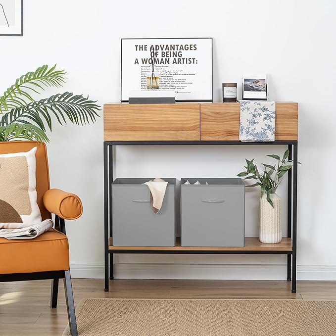 StorageWorks Gray Storage Cubes, 13x13 Storage Cube Bins with Handle, Cube Storage Organizer Bins for Shelves and Closet, Collapsible Storage Bins, 4-Pack