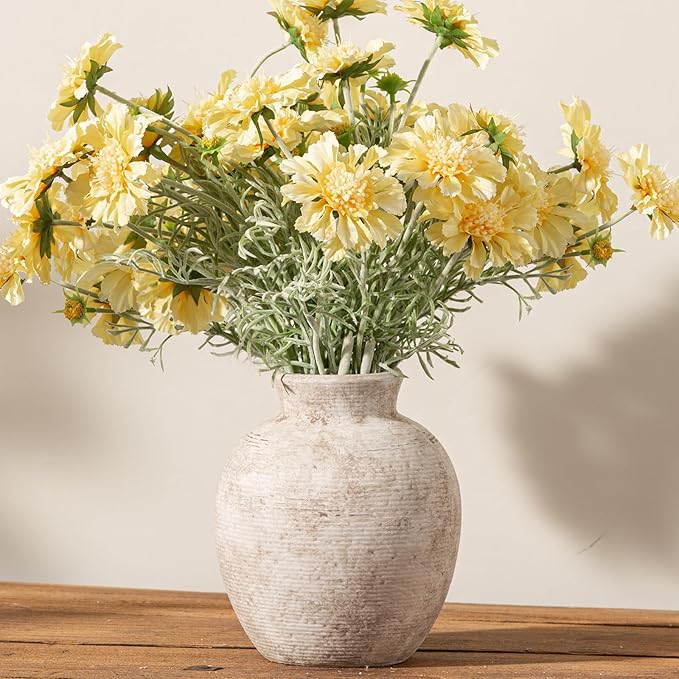 Ceramic Flower Vase Home Decor - Farmhouse Table Vases Rustic Vintage Living Room Kitchen Bedroom Decorations for House Book Shelf Office Coffee Desk Dining Fireplace (7.4" Retro)