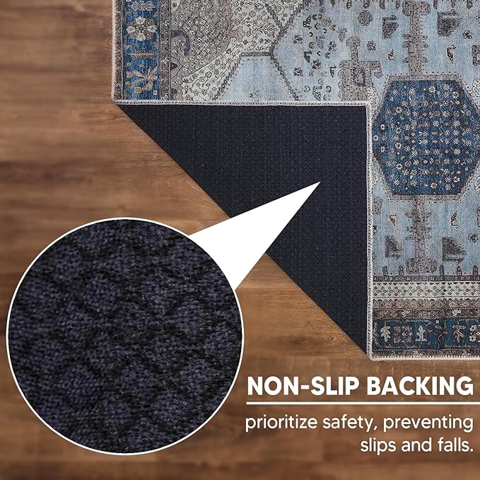 Keen Home Design 4x6 Rug - Machine Washable Area Rug with Non-Slip Backing, Ideal for Living Room, Dining Room, Bedroom - Vintage, Easy Clean, Durable, Low Pile Rug - (4' x 6')