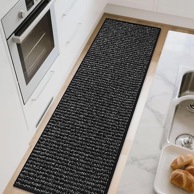 BEQHAUSE Kitchen Runner Rugs 20"x48", Non-Slip Kitchen Mats for Floor, Super Absorbent and Stain Resistant Kitchen Rug, Machine Washable Rugs for Kitchen, Hallway, Laundry & Sink, Black