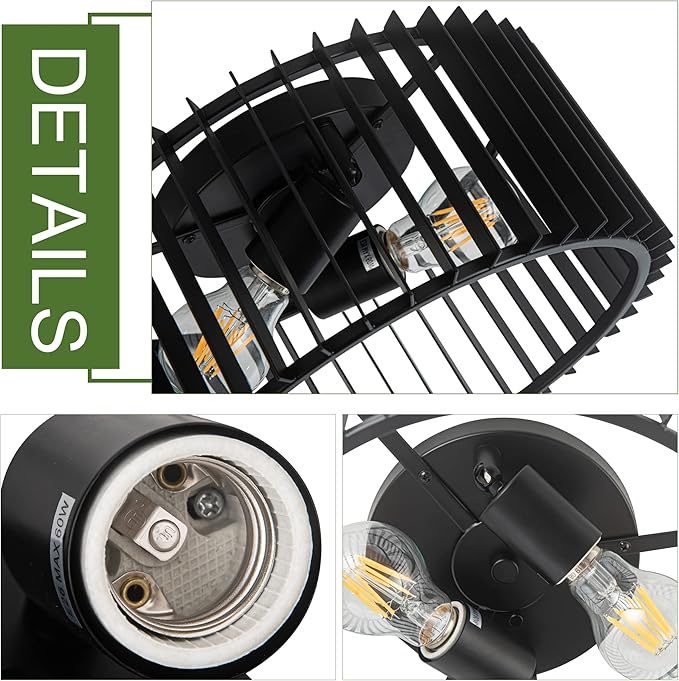 Modern Black Flush Mount Ceiling Light Fixture, Farmhouse Light Fixture for Kitchen, Bedroom, Entryway Porch Foyer Living Room < Bulb NOT Included >