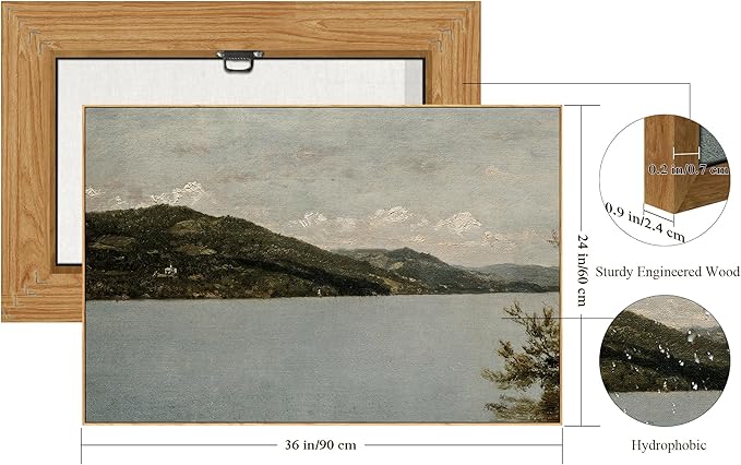 crmotu Framed Canvas Wall Art, Lake Landscape Vintage Large Artwork, Nature Scenery Retro Art Prints, Mountain River Moody Wall Painting for Living Room Bedroom Bathroom Office Decor Aesthetic 24x36in