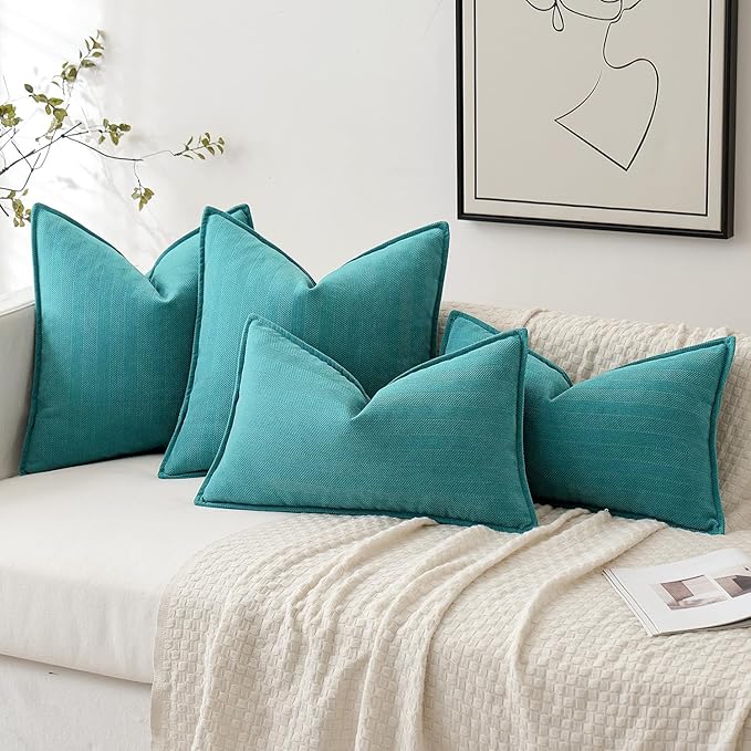 MIULEE Pack of 2 Teal Decorative Pillow Covers 22x22 Inch Soft Chenille Luxurious Couch Throw Pillows Farmhouse Cushion Covers Euro Shams with Elegant Design for Sofa Bedroom Living Room Home Decor