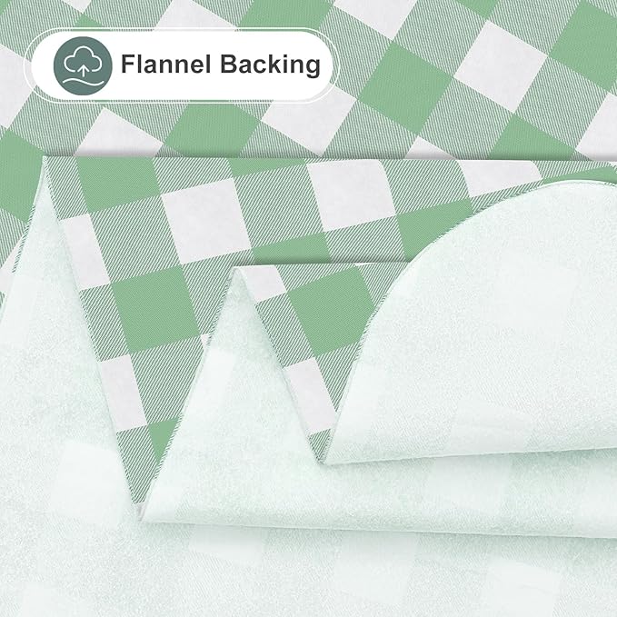 misaya Round Waterproof Vinyl Table Cloth, Buffalo Flannel Backed Tablecloth, Wipeable Plastic Table Cover for Dinner, Kitchen, Picnic (60", Sage Green and White)