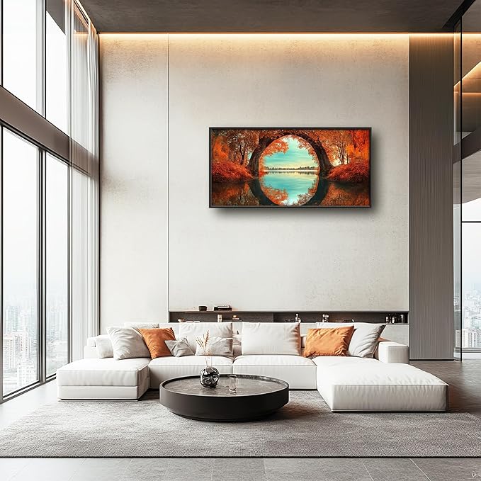 Olivine Autumn Wall Art, Tree Pictures Wall Decor, Autumn Forest Painting, Nature Landscape Canvas Prints, Framed Artwork for Bathroom Bedroom Living Room Office Home Decoration 60"x30"