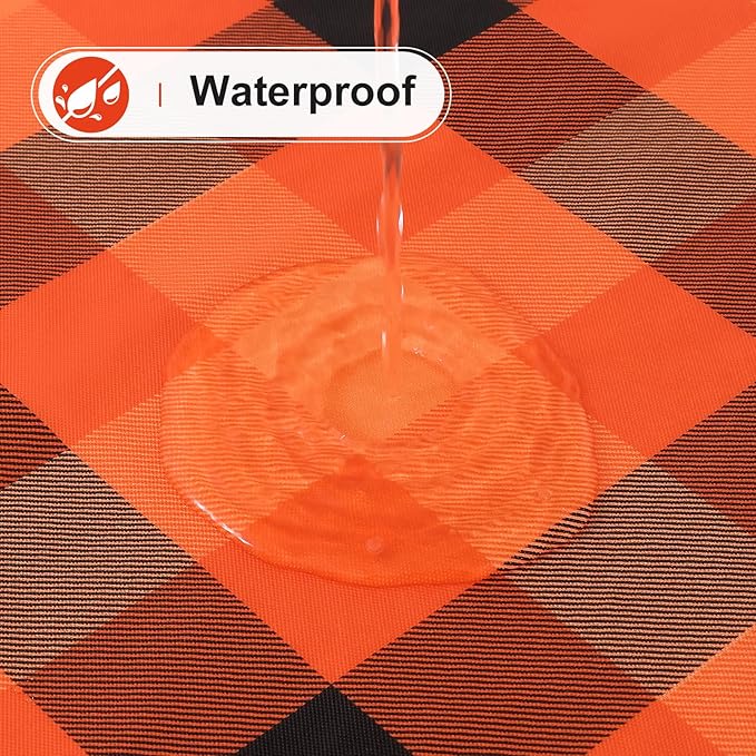 misaya Rectangle Waterproof Vinyl Table Cloth, Buffalo Flannel Backed Tablecloth, Wipeable Plastic Table Cover for Fall, Halloween (52" x 70", Black and Orange and Yellow)