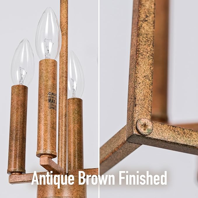 Antique Bronze Chandelier Lighting Fixture with Geometric Metal Cage, Retro Inspired 4-Light Industrial Pendant for Kitchen Island, Living Dining Room, Home Office Stairwell