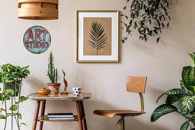 Rustic Art Studio Metal Tin Sign 8x8 In Vintage Round Wall Decor with Blue & Red for Office Bar Cafe Garage Bathroom Bedroom Decor