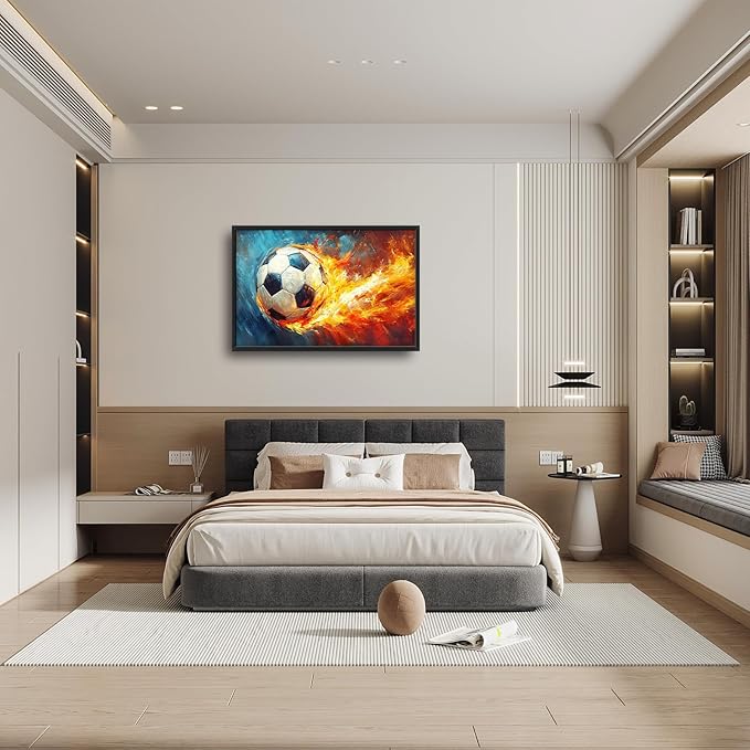 Olivine Sports Wall Art, Soccer Wall Decor, Abstract Football Canvas Prints Painting, Framed Artwork for Bathroom Bedroom Living Room Office Home Gym Decoration 36"x24"