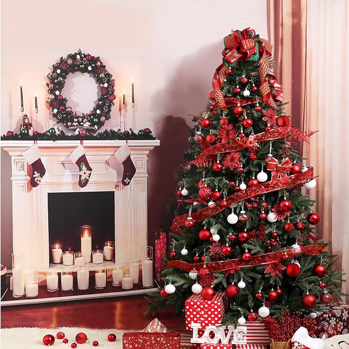 Wironlst Christmas Ball Ornaments - 30pcs Shatterproof Plastic Christmas Ornaments Hanging Ball Decorations for Xmas Tree, Holiday, Wedding, Party (Multi-Size, Red)