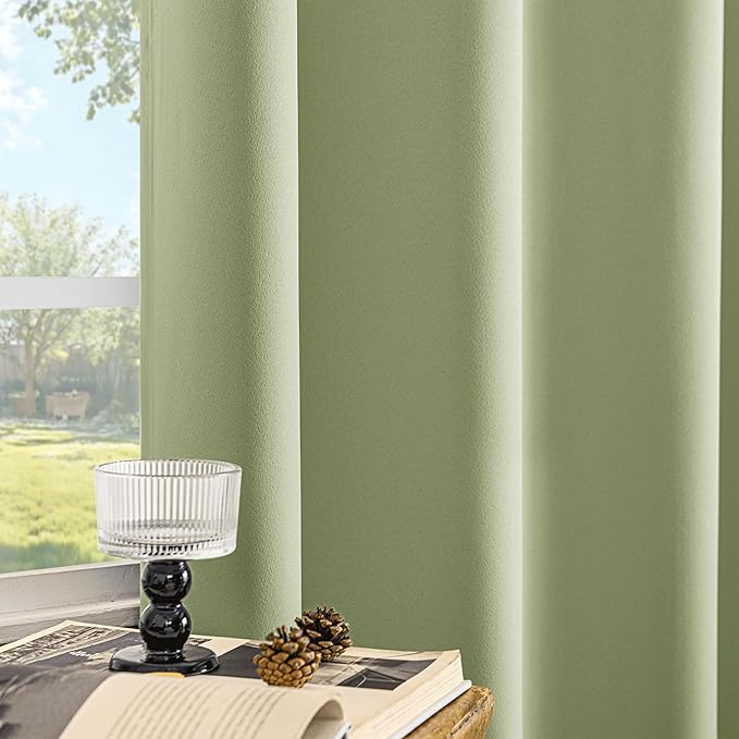 Beauoop Sage Green 100% Blackout Curtains 54 Inch Long 2 Panels for Bedroom Living Room Solid Room Darkening Thermal Insulated Soundproof Energy Saving Grommet Top Window Treatment Drapes,52x54 2 Set