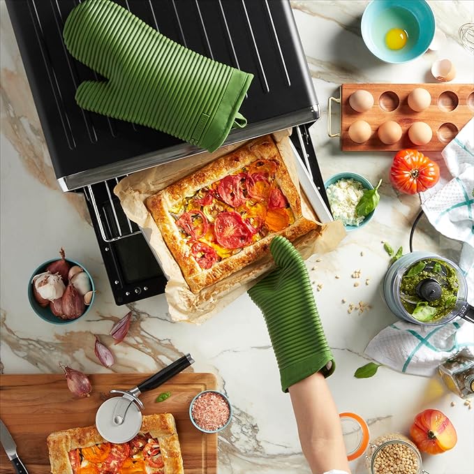 KITCHENAID Ribbed Soft Silicone Oven Mitt 2-Pack Set, 7.5"x13", Matcha