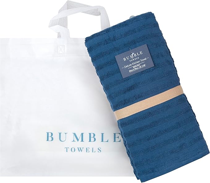 Premium Kitchen Towels (20”x 28”, 6 Pack) | Large Solid Cotton Hand Towels | 400 GSM | Highly Absorbent Dish Cloths with Hanging Loop | Blue