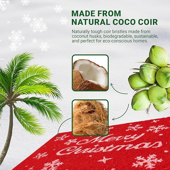 Merry Christmas Coir Door Mat – Festive Christmas Door Mat for Holiday Entryway Décor (Merry Christmas, 24'' x 36'')