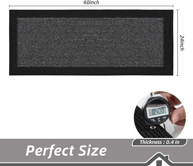 BEQHAUSE Kitchen Runner Rugs 24"x60", Kitchen Rugs Non-Slip Kitchen Mats for Floor, Absorbent and Stain Resistant Kitchen Mats, Machine Washable Rugs for Kitchen, Hallway, Laundry & Sink, Black