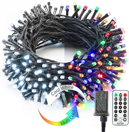 Brizled Color Changing Christmas Lights, 65.67ft 200 LED Cool White & Multicolor Christmas Lights, 11 Modes Remote Dimmable 29V Safe Adapter Outdoor Christmas Tree Lights String for Xmas Party Tree