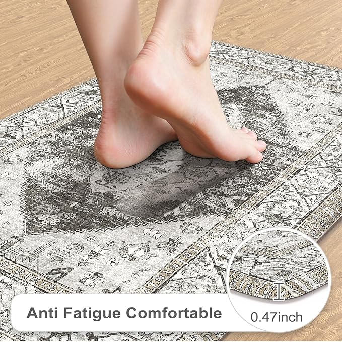 KIMODE Kitchen Runner Rug,17.3" x 59" Farmhouse Anti Fatigue Kitchen Mats for Floor Cushioned,Non-Slip Waterproof Comfort Thick Kitchen Floor Standing Mat for Front Sink,Laundry Room,Grey