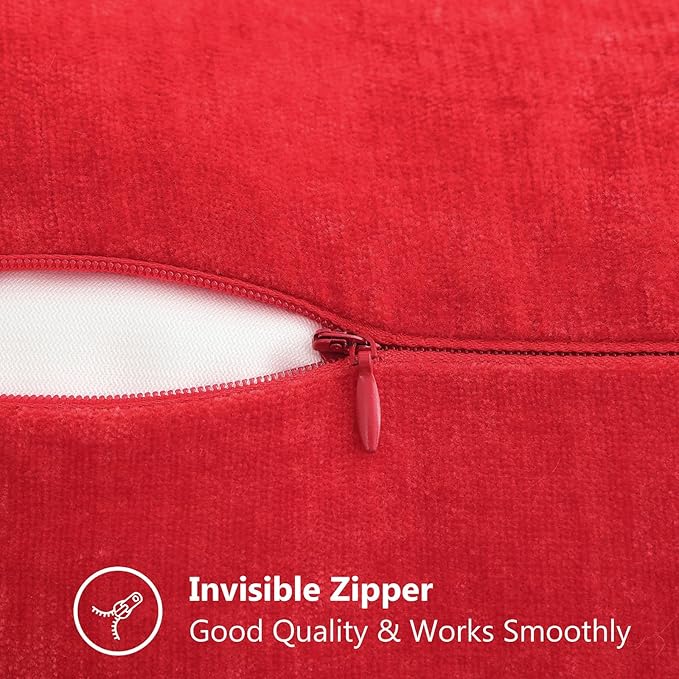 decorUhome Christmas Chenille Soft Throw Pillow Covers 20x20 Set of 2, Farmhouse Velvet Neutral Decorative Euro Pillow Covers with Stitched Edge for Couch Sofa Bed Home Decor, Red