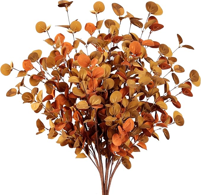 Sggvecsy 6 Pcs Artificial Eucalyptus Stems Fall Eucalyptus Leaves Autumn Leaf Branches Fall Decorations with Foam Fall Leaves for Home Floral Arrangement Autumn Festival Thanksgiving Decor