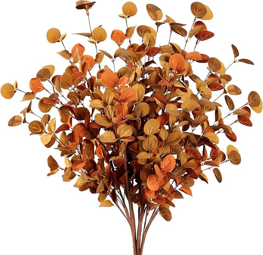 Sggvecsy 6 Pcs Artificial Eucalyptus Stems Fall Eucalyptus Leaves Autumn Leaf Branches Fall Decorations with Foam Fall Leaves for Home Floral Arrangement Autumn Festival Thanksgiving Decor