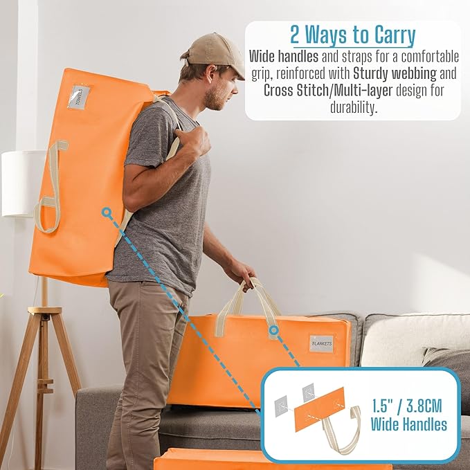 VENO 6 Pack Moving Bags w/Backpack Straps, Heavy Duty, Moving Boxes Alternative, Packing Supplies, Large Storage Totes for Dorm Room Essentials with Zipper (Seasonal Autumn Orange, 6 Pack)