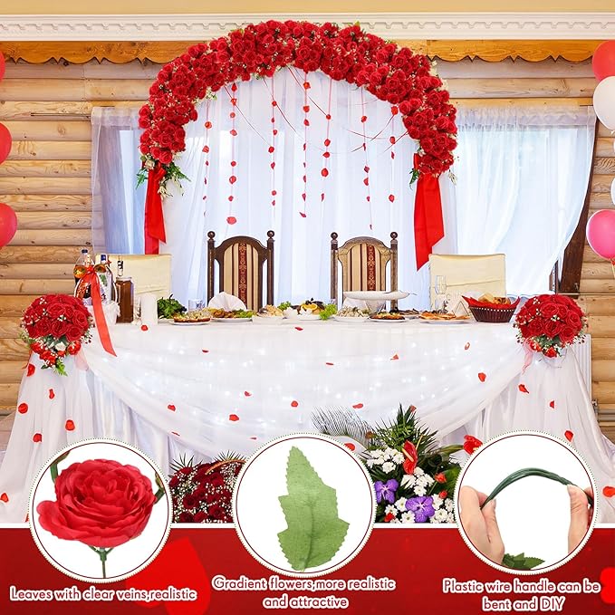 Geosar 16 Bundles Artificial Peonies Flowers Fake Silk Peony Bouquet Faux Peonies Flowers Bulk for Decoration Vase Florals Arrangements Wedding Party Table (Bright Red)