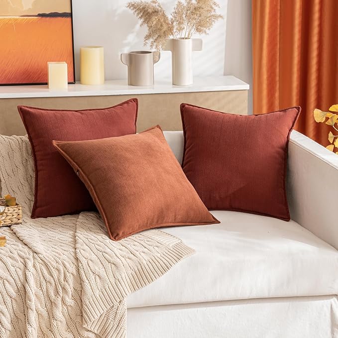 MIULEE Pack of 2 Rust Decorative Pillow Covers 16x16 Inch Fall Soft Chenille Luxurious Couch Throw Pillows Farmhouse Cushion Covers with Elegant Design for Sofa Bedroom Living Room Home Decor